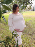 Ruffle Off Shoulder Long Sleeve Bodycon Baby Shower Maternity Midi Dress Maternity