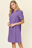 Take Full Size Texture Collared Neck Short Sleeve Dress DJPT