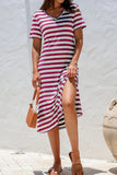 Striped V-Neck Midi T-Shirt Dress DJPT