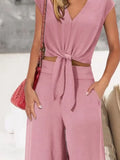 Front Top and Wide Leg Pants Set DJPT