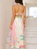 Neck Tropical Print Maxi Dress DJPT