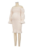 Ruffle Off Shoulder Long Sleeve Bodycon Baby Shower Maternity Midi Dress Maternity