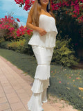 Off Shoulder Bandeau Ruffle Falbala Bodycon Baby Shower Cute Maternity Maxi Dress Maternity