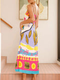 Front Printed Slit Maxi Cami Dress DJPT