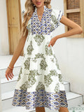 Notched Ruffled Cap Sleeve Dress DJPT
