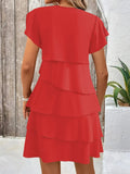 Layered Round Neck Ruffled Sleeve Dress DJPT