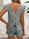 Striped Round Neck Cap Sleeve Blouse DJPT