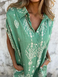 Size Printed Short Sleeve Button-Up Shirt Dress Plus Size DJPT