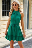Grecian Neck Tie Waist Mini Dress DJPT