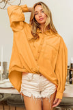 Vintage Washed Gathered Sleeve Oversized Shirt DJPT