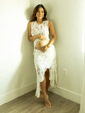 White Lace Cut Out Crop Hollow Irregular 2-in-1 Babyshower Maternity Maxi Dress Maternity