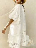 Embroidered Tassel Tie Neck Dress DJPT