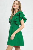 Double Ruffle Sleeve Fit and Flare Dress DJPT