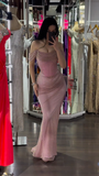 Off-shoulder Sleeveless Mermaid Satin Long Evening Prom Dresses SD1582