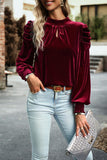 Up Mock Neck Velvet Fabric Long Sleeve Blouse DJPT