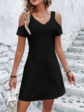 Shoulder Short Sleeve Eyelet Mini Dress DJPT