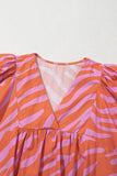 Stripe Print Ruched Cuff Half Sleeve V Neck Blouse DJPT