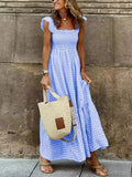 Gingham Maxi Dress with Ruffle Straps DJPT