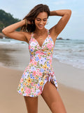 Front Crisscross Double Spaghetti Strap One-Piece Swimwear DJPT