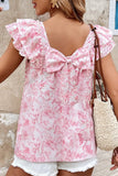 Back Printed Ruffled Cap Sleeve Blouse DJPT