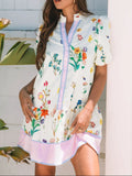 Print Notched Short Sleeve Dress DJPT
