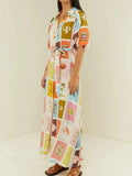 Print Tie Waist Maxi Shirt Dress DJPT