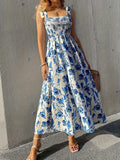 Smocked Midi Dress with Tie Shoulders DJPT