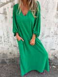 Size Slit V-Neck Balloon Sleeve Midi Dress Plus Size DJPT