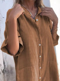 Size Casual Linen Button-Down Shirt Dress Plus Size DJPT