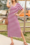 Striped V-Neck Midi T-Shirt Dress DJPT