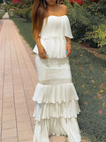 Off Shoulder Bandeau Ruffle Falbala Bodycon Baby Shower Cute Maternity Maxi Dress Maternity