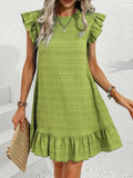 Size Ruffled Flutter Sleeve Textured Mini Dress Plus Size DJPT
