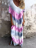 Size Pocketed Tie-Dye Short Sleeve Dress DJPT
