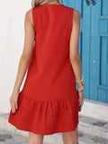 Button-Front Ruffle Hem Dress DJPT