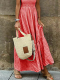 Gingham Maxi Dress with Ruffle Straps DJPT
