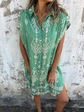 Size Printed Short Sleeve Button-Up Shirt Dress Plus Size DJPT
