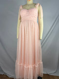 Light Pink Polka Dot Bow Ruffle Falbala Tie-Shoulder A-line Tulle Princess Dress Maxi Dress Maternity