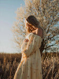 Apricot Daisy Off Shoulder Ruffle Hoho Maternity Photoshoot Maxi Dress Maternity