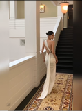 One Shoulder Floor-length Sleeveless White Long Prom Dresses SD2003
