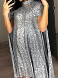 Sequin Cape High Neck Sleeveless Sparkly Cocktail Maternity Mini Dress Maternity