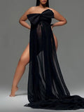 Bow Sheer Side Slit Off Shoulder Backless Photoshoot Maternity Maxi Dress Maternity