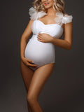 White Tulle Bow Lace-up Bodycon One-Pieces Bikini Beach Holiday Swimwear Elegant Maternity Photoshoot Bodysuit Maternity