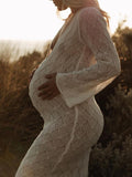 White Knitting Backless Tie Back Deep V-neck Photoshoot Maternity Maxi Dress Maternity