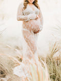 White Lace Robe V-neck Bathtub Photoshoot Plus Size Maternity Maxi Dress Maternity