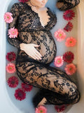 White Lace Robe V-neck Bathtub Photoshoot Plus Size Maternity Maxi Dress Maternity