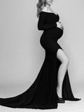 Side Split Mermaid Off Shoulder Bodycon Photoshoot Maternity Maxi Dress Maternity