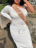 White Off Shoulder Ruffle Sashes Bodycon Cute Baby Shower Long Sleeve Maternity Midi Dress Maternity