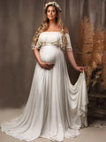 Patchwork Lace Tassel Slit Photoshoot Baby Shower Pregnant Maternity Maxi Dress Maternity