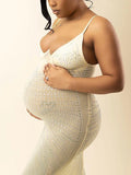 Apricot Mesh Rhinestone Spaghetti Strap Mermaid Cami Evening Gown Elegant Maternity Club Photoshoot Maxi Dress Maternity