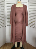 Ruched Cowl Neck Two Piece Spaghetti Strap Long Dress And Duster Coat Long Sleeve Babyshower Maternity Maxi Dress Maternity